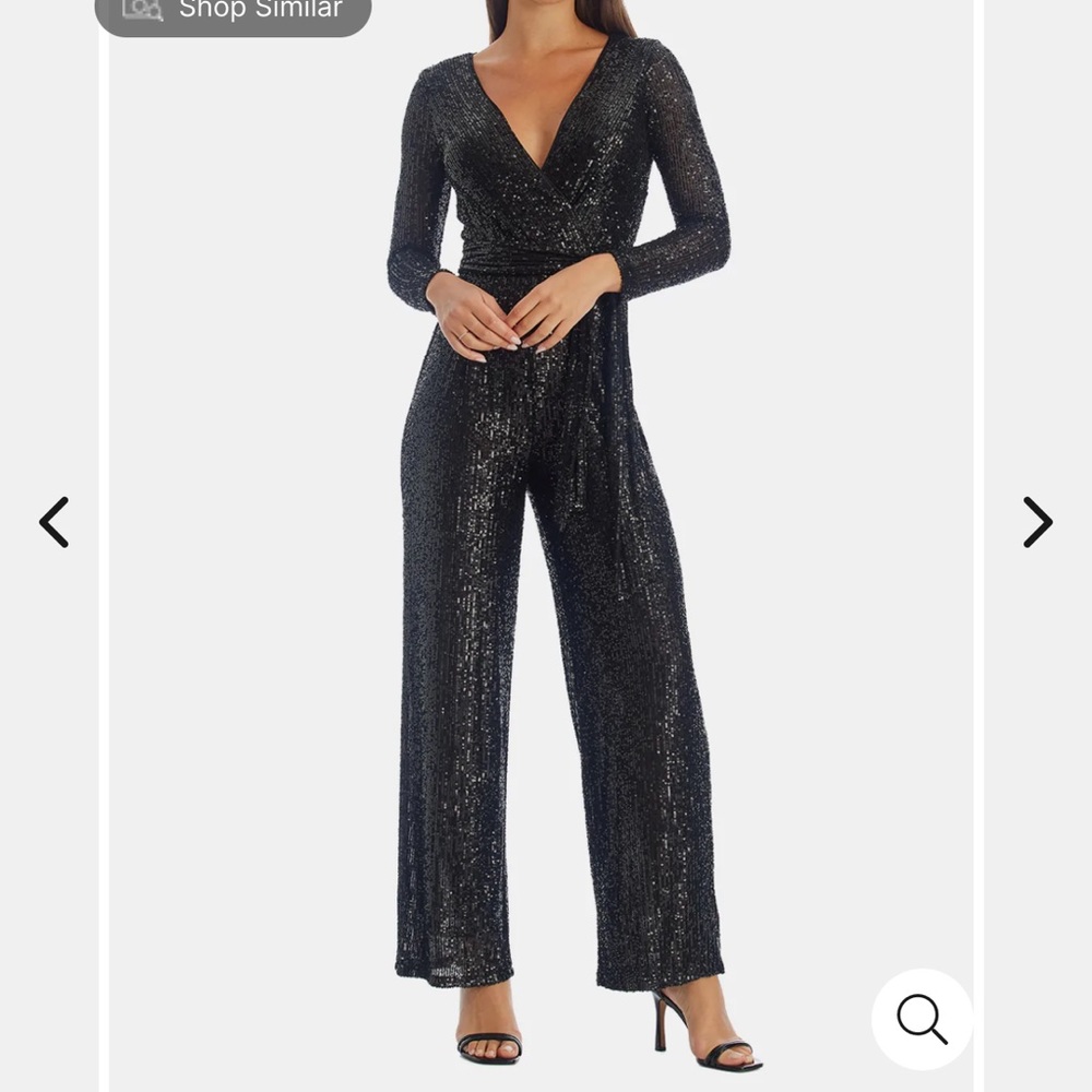 Eliza J Black Sequin Long Sleeve Wrap Bodice Jumpsuit